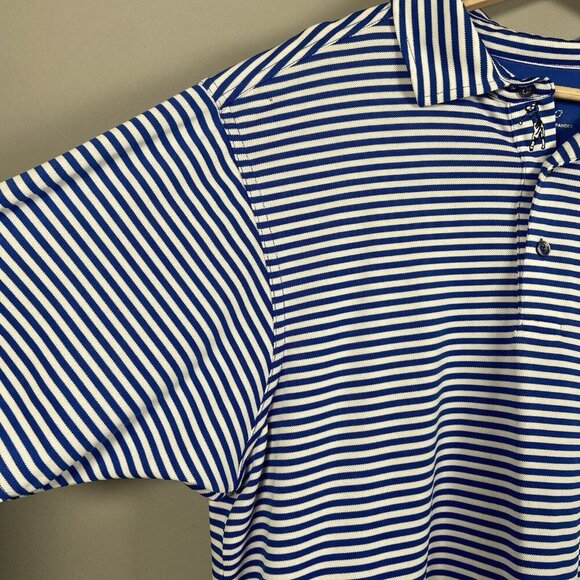BOBBY JONES X-H20 Blue Striped Golf Polo Shirt Embroidered Cascata Men's Size L - Picture 3 of 11